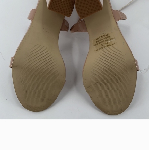 Charles Albert Faux Patent Leather High Block Heel Wrap Nude Tan Heels Strappy 8 - Picture 6 of 8